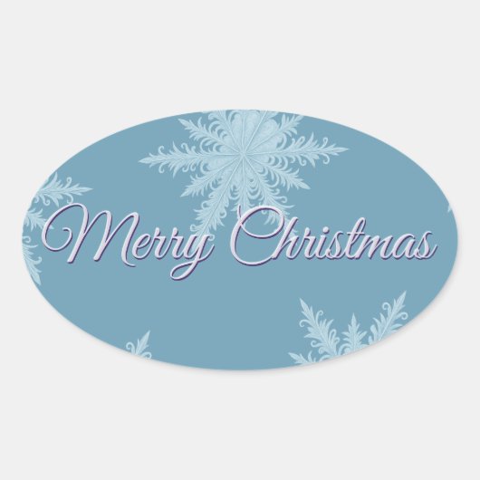 Blauwe Sneeuwvlok Kerst  Ovale Sticker (Voorkant)