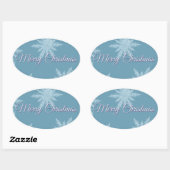 Blauwe Sneeuwvlok Kerst  Ovale Sticker (Vel)