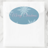 Blauwe Sneeuwvlok Kerst  Ovale Sticker (Tas)