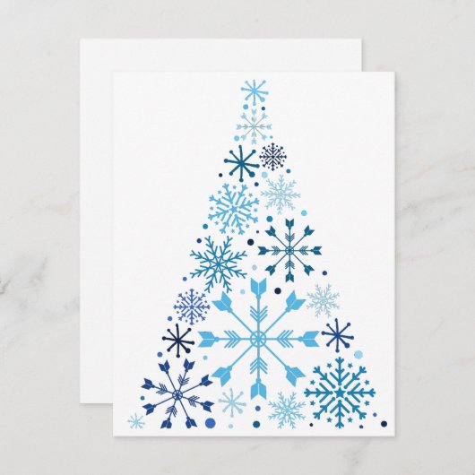 Blauwe sneeuwvlok kerstboom feestdagenkaart (Voorkant / Achterkant)