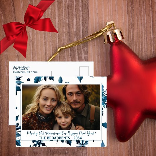  Blauwe Sneeuwvlok Kerstfoto Feestdagenkaart