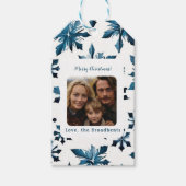  Blauwe Sneeuwvlok Kerstfoto Sticker Cadeaulabel (Voorkant)