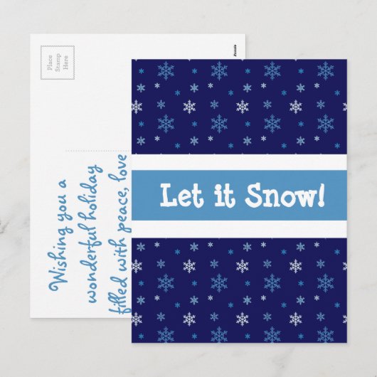 Blauwe Sneeuwvlok "Laat het sneeuwen" briefkaart (Voorkant / Achterkant)
