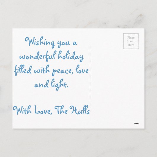 Blauwe Sneeuwvlok "Laat het sneeuwen" briefkaart (Achterkant)