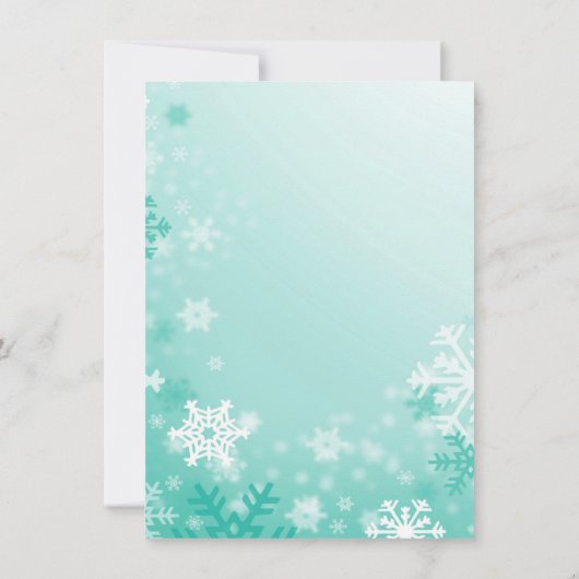 Blauwe sneeuwvlok & lichte kerstfeest uitnodiging (Achterkant)