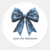 Blauwe Sneeuwvlok Lint Kerstvakantie Ronde Sticker (Voorkant)