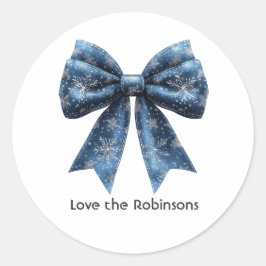 Blauwe Sneeuwvlok Lint Kerstvakantie Ronde Sticker