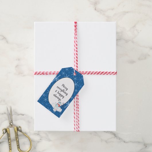blauwe sneeuwvlok met vakantiegroet cadeaulabel (Met Touw)