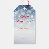 Blauwe sneeuwvlok minimalistische rode letter Gift Cadeaulabel (Voorkant)