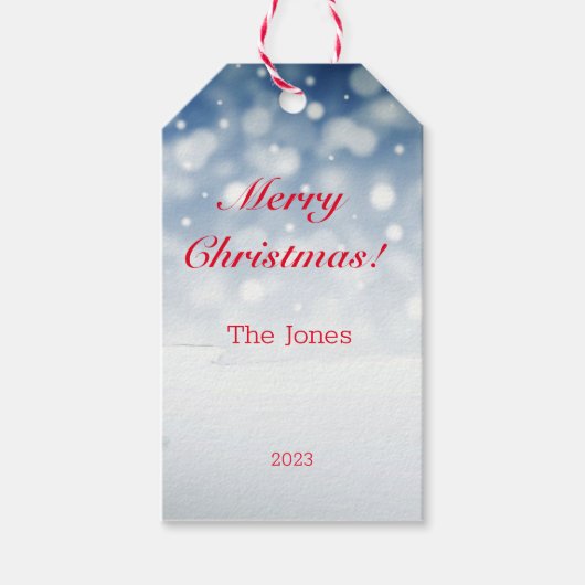 Blauwe sneeuwvlok minimalistische rode letter Gift Cadeaulabel (Voorkant)