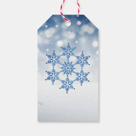 Blauwe sneeuwvlok minimalistische rode letter Gift Cadeaulabel (Achterkant)