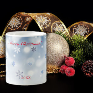 Blauwe sneeuwvlok minimalistische rode letter koffiemok