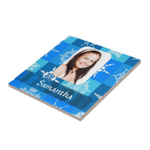 Blauwe sneeuwvlok patroon foto sjabloon tegeltje