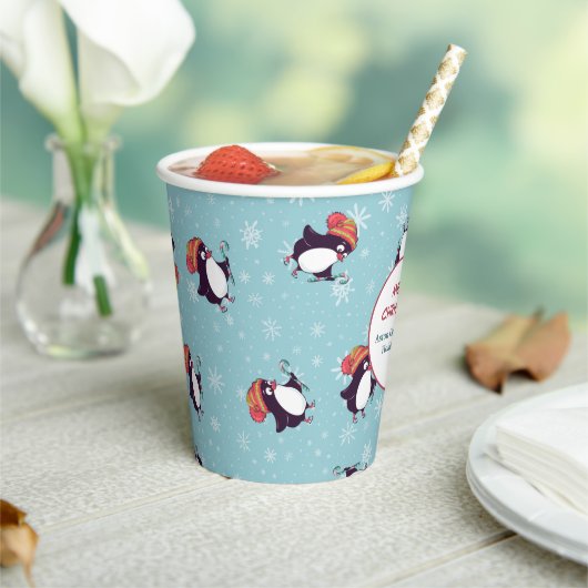 Blauwe sneeuwvlok pinguïn patroon Kerstmis Papieren Bekers (Insitu)