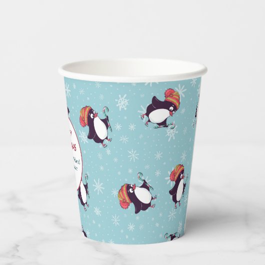 Blauwe sneeuwvlok pinguïn patroon Kerstmis Papieren Bekers (Achterkant)