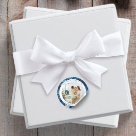 Blauwe Sneeuwvlok Ronde Kerst Foto Sticker