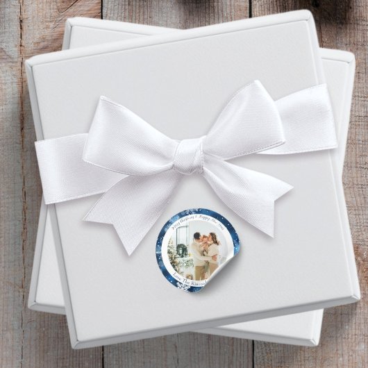 Blauwe Sneeuwvlok Ronde Kerst Foto Sticker