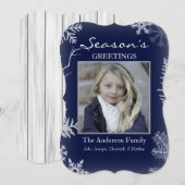 Blauwe Sneeuwvlok Rustieke Houten Kerst Feestdagenkaart (Voorkant / Achterkant)