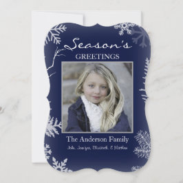 Blauwe Sneeuwvlok Rustieke Houten Kerst Feestdagenkaart