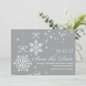 Blauwe Sneeuwvlok Save the Date Kaarten (Staand voorkant)