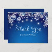Blauwe Sneeuwvlok Sparkle Bruiloft Bedankkaart (Voorkant / Achterkant)