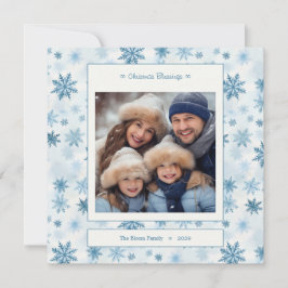 Blauwe Sneeuwvlok Vierkante Aquarel Familie Foto Feestdagenkaart