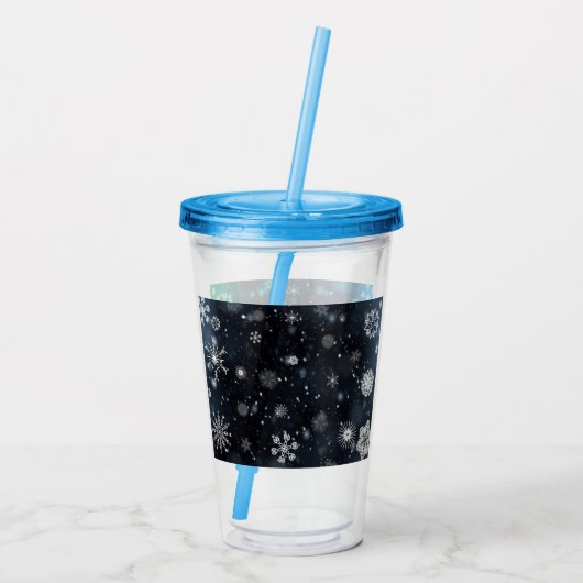blauwe sneeuwvlok voor Kerstmis/winter Acryl Drinkbeker (Achterkant)