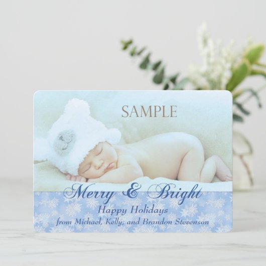 Blauwe sneeuwvlok Vrolijk en helder Sjabloon kerst (Staand voorkant)