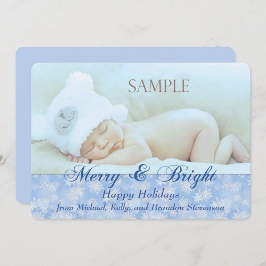 Blauwe sneeuwvlok Vrolijk en helder Sjabloon kerst (Voorkant / Achterkant)