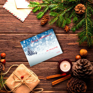 Blauwe sneeuwvlok wens minimalistische rode letter briefkaart