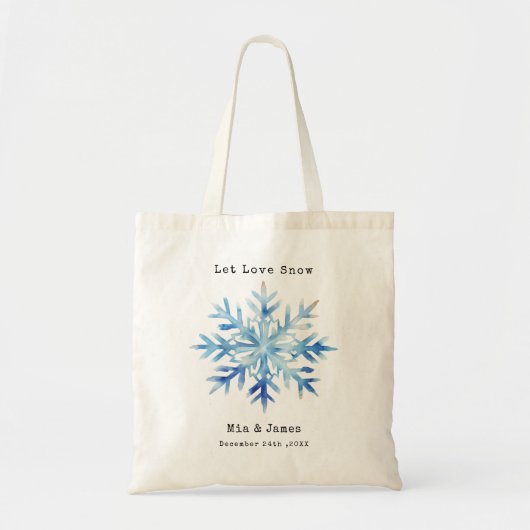 Blauwe Sneeuwvlok Winter Bruiloft Favoren Tote Bag (Voorkant)