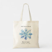 Blauwe Sneeuwvlok Winter Bruiloft Favorieten Tote Bag (Achterkant)