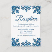 Blauwe sneeuwvlok Winter bruiloft receptie Informatiekaartje (Voorkant)