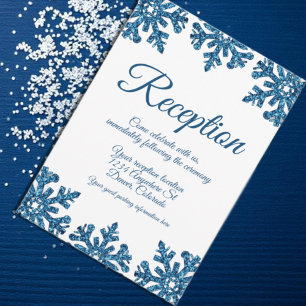 Blauwe Sneeuwvlok Winter Bruiloftsreceptie Kaart