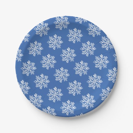 Blauwe Sneeuwvlok Winter Patroon Kerstvakantie Papieren Bordje (Voorkant)