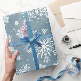 Blauwe Sneeuwvlokken Aquarel Winter Vakantie Cadeaupapier