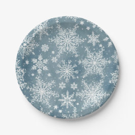 Blauwe Sneeuwvlokken Aquarel Winter Vakantie Papieren Bordje