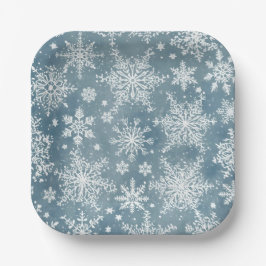 Blauwe Sneeuwvlokken Aquarel Winter Vakantie Papieren Bordje