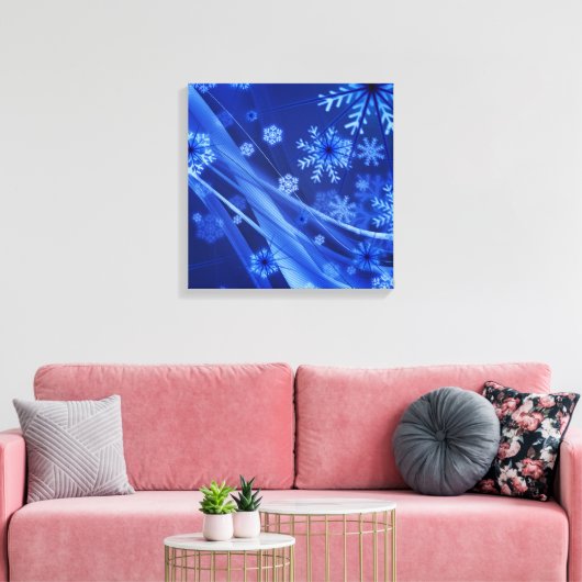 Blauwe sneeuwvlokken canvas afdruk (Insitu (Woonkamer))