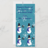 Blauwe sneeuwvlokken die Snowman-Bladwijzer lezen (Achterkant)