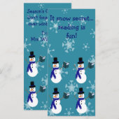 Blauwe sneeuwvlokken die Snowman-Bladwijzer lezen (Voorkant / Achterkant)