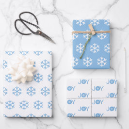 Blauwe Sneeuwvlokken en Kerstmis Patroon van Vreug Inpakpapier Vel