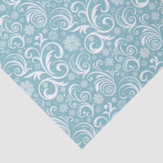Blauwe sneeuwvlokken en kerstswirls tissuepapier (Detail)