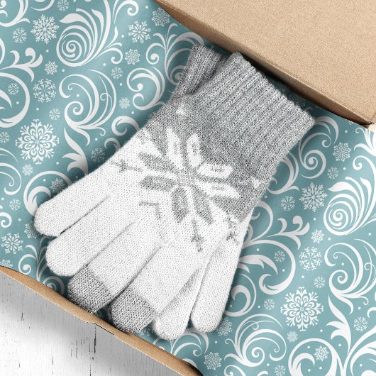 Blauwe sneeuwvlokken en kerstswirls tissuepapier