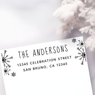 Blauwe sneeuwvlokken   Familie kerst retour adres Zelfinktende Stempel