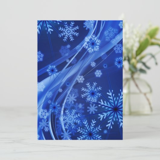 Blauwe sneeuwvlokken feestdagenkaart (Staand voorkant)