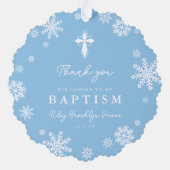 Blauwe Sneeuwvlokken Foto Winter Doop Dank u Ornament Kaart (Achterkant)