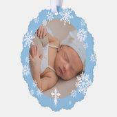 Blauwe Sneeuwvlokken Foto Winter Doop Dank u Ornament Kaart (Links)