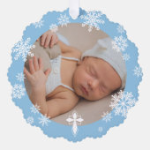 Blauwe Sneeuwvlokken Foto Winter Doop Dank u Ornament Kaart (Voorkant)