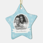 Blauwe sneeuwvlokken Fotoversieringen Keramisch Ornament (Links)